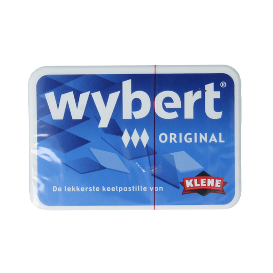 Wybert Original snoepgoed in 23g package, colorful candies with fruity flavor, displayed in clear packaging.