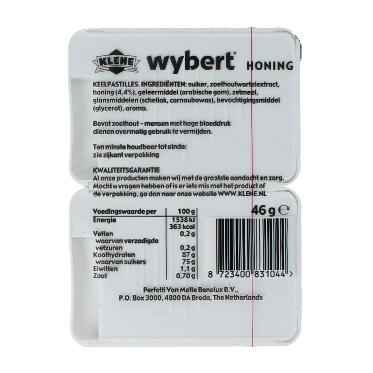 Wybert Honing duo candy pack with two 23g honey-flavored sweet packets, featuring Wybert branding and colorful packaging.