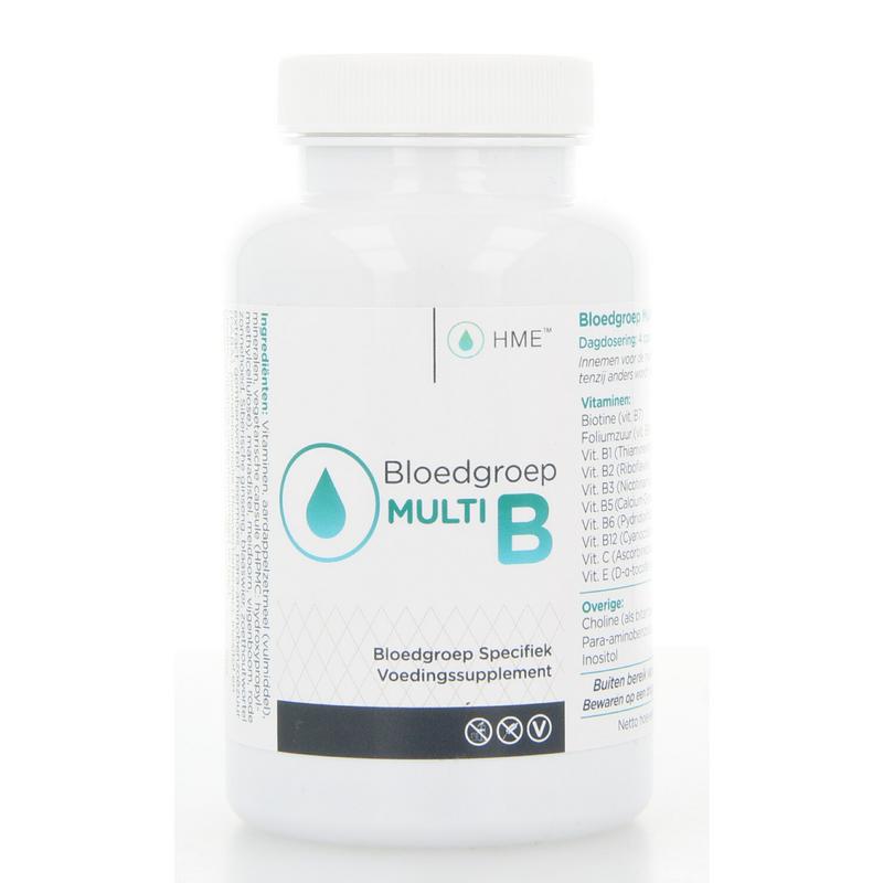 HME Bloedgroep Multi B vitamin capsules in a bottle, dietary supplement by HME with 120 capsules for overall health support