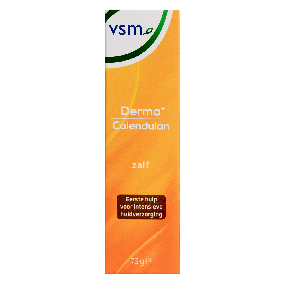 VSM Calendulan derma zalf 75g tube, a body care ointment with herbal ingredients, shown in the image.