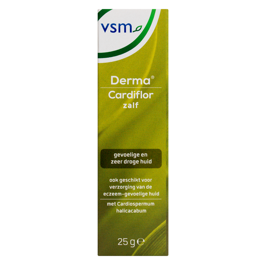 VSM Cardiflor derma zalf in 25g tube, soothing body care product for skin nourishment and hydration.