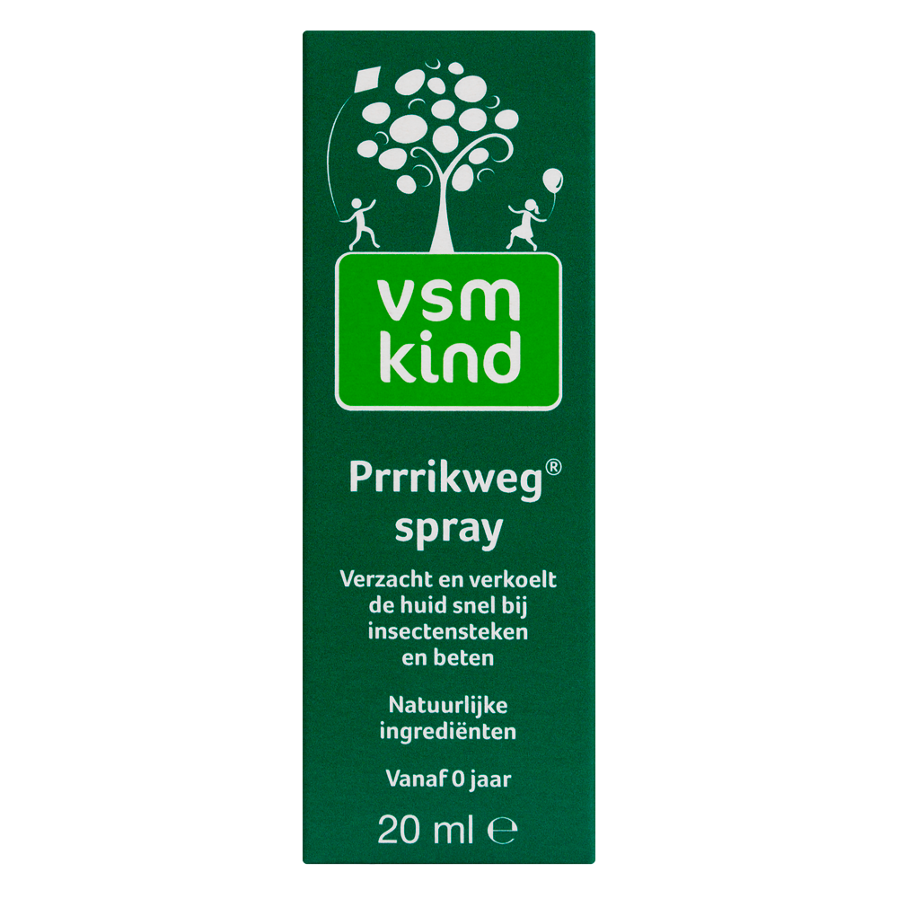 VSM Prrrikweg children's spray for insect bites and stings, 20ml bottle with applicator for soothing relief.