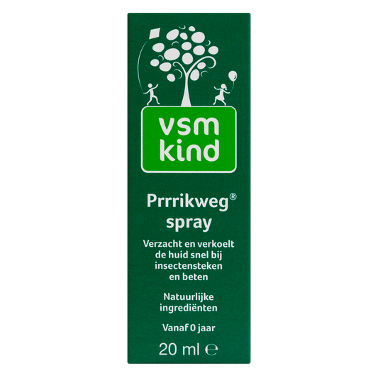 VSM Prrrikweg children's spray for insect bites and stings, 20ml bottle with applicator for soothing relief.