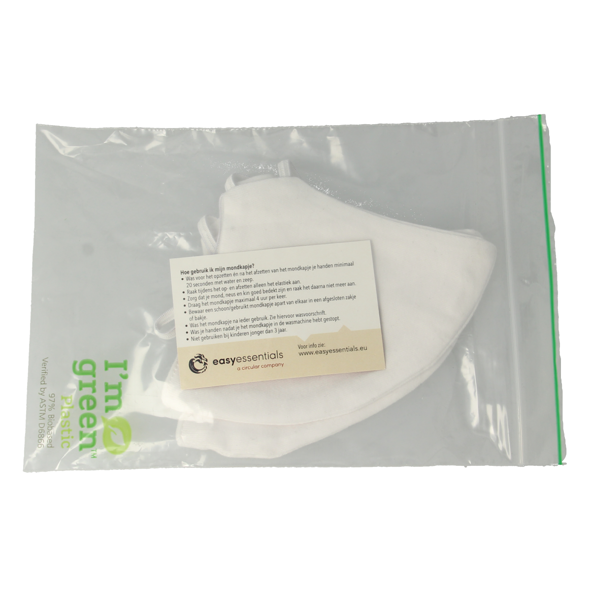 Easyessentials 2-pack white cotton face masks, 2-layer protective masks for medical and everyday use, with ear loops.