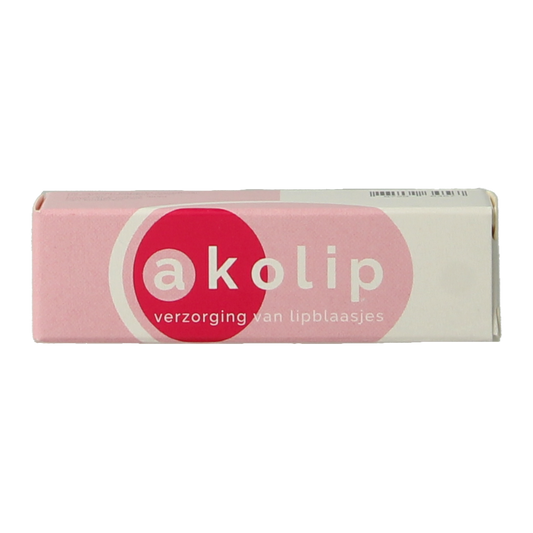 Akolip Lipverzorging lipblaasjesgel in 3g tube, close-up of the Akolip brand lip treatment for soothing and caring lips.