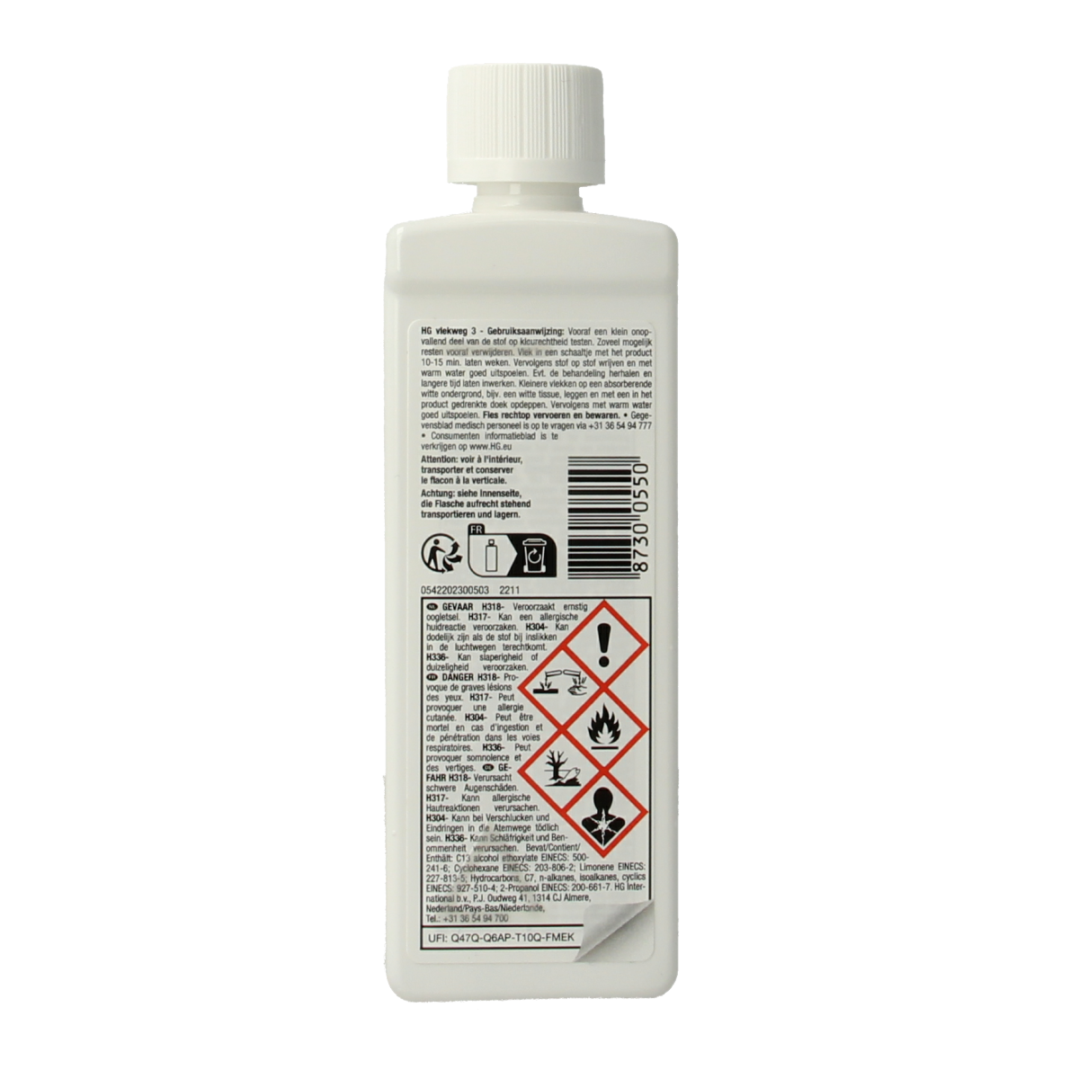 HG Vlekweg nr. 3 cleaning product in a 50ml bottle, designed for removing wax, resin, and other stubborn stains.