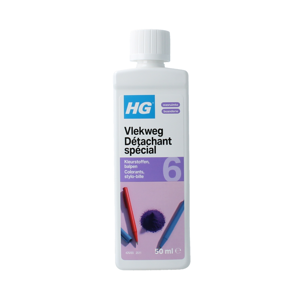 HG Vlekweg nr. 6 pen for removing ink and stain marks, 50ml cleaning product in a spray bottle.