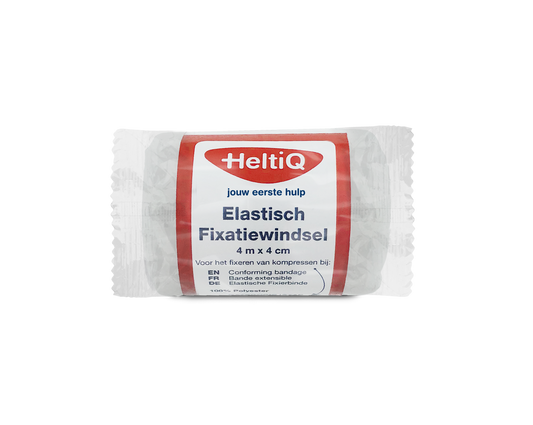 Heltiq elastic fixation bandage 4m x 4cm, shown in image, ideal for securing dressings and supports.