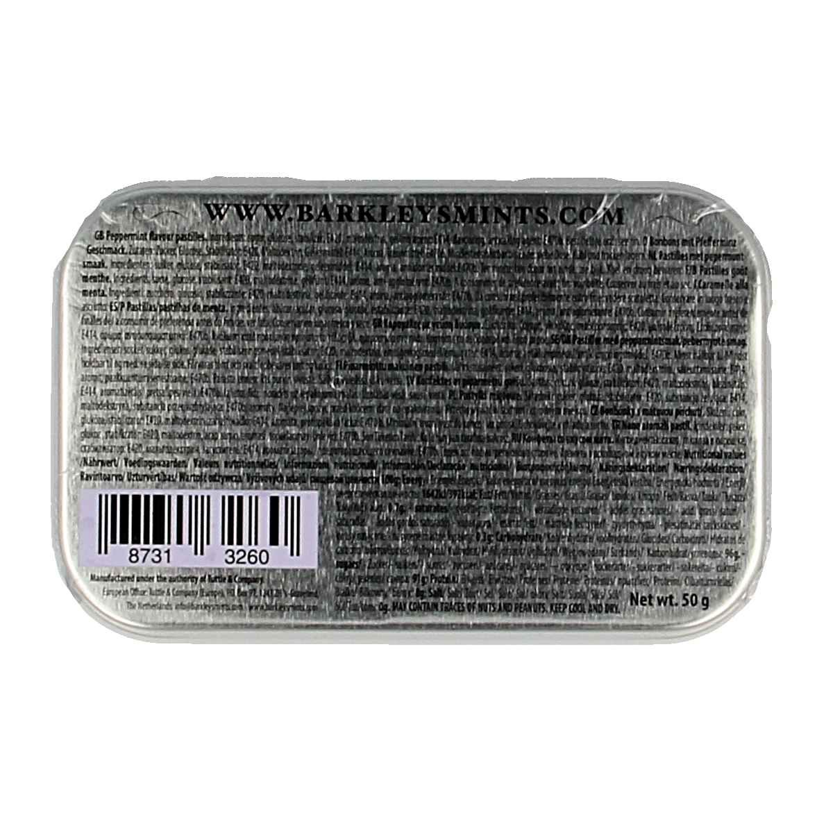 Barkleys Classic Peppermint Mints in 50g pack, colorful candy snoepgoed with peppermint flavor and vibrant packaging.