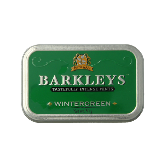 Barkleys Classic Mints Wintergreen candy pack, 50g, showing colorful mints in a clear wrapper with wintergreen flavor branding.