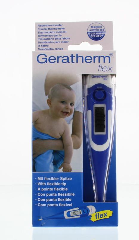 Geratherm Thermometer Flex showing digital display and flexible tip, designed for accurate temperature measurement.