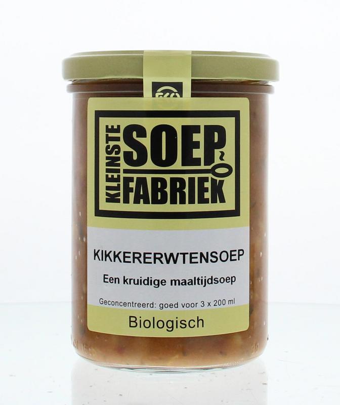 Kleinstesoepfabriek organic chickpea soup in a 400ml bowl, showcasing the creamy, hearty soup with chickpeas and vegetables.