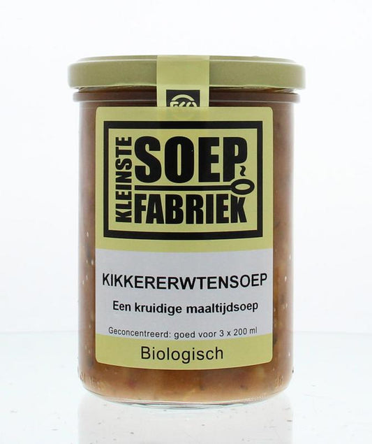 Kleinstesoepfabriek organic chickpea soup in a 400ml bowl, showcasing the creamy, hearty soup with chickpeas and vegetables.