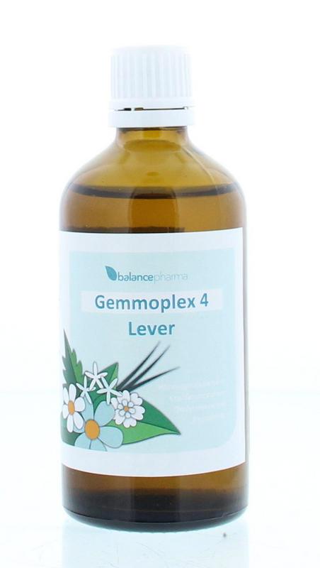 Balancepharma Gemmoplex herbal supplement bottle, 100ml, in a natural setting with herbal ingredients visible.