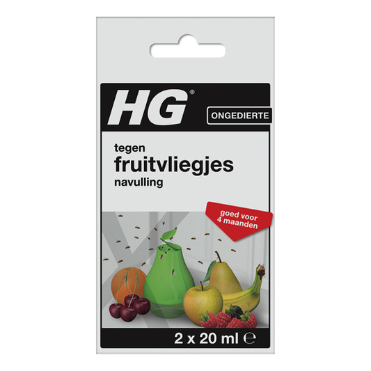 HG X fruit fly trap refill in 20ml bottles, designed for pest control of fruit flies, shown in a clear image with two refill bottles.