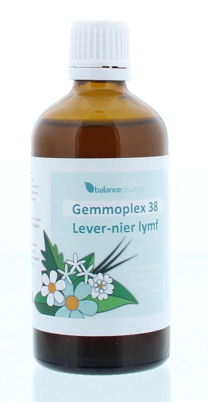 Balancepharma Gemmoplex Kruidenpreparaten bottle, 100ml, herbal supplement for lymphatic and kidney support, with natural plant extracts.
