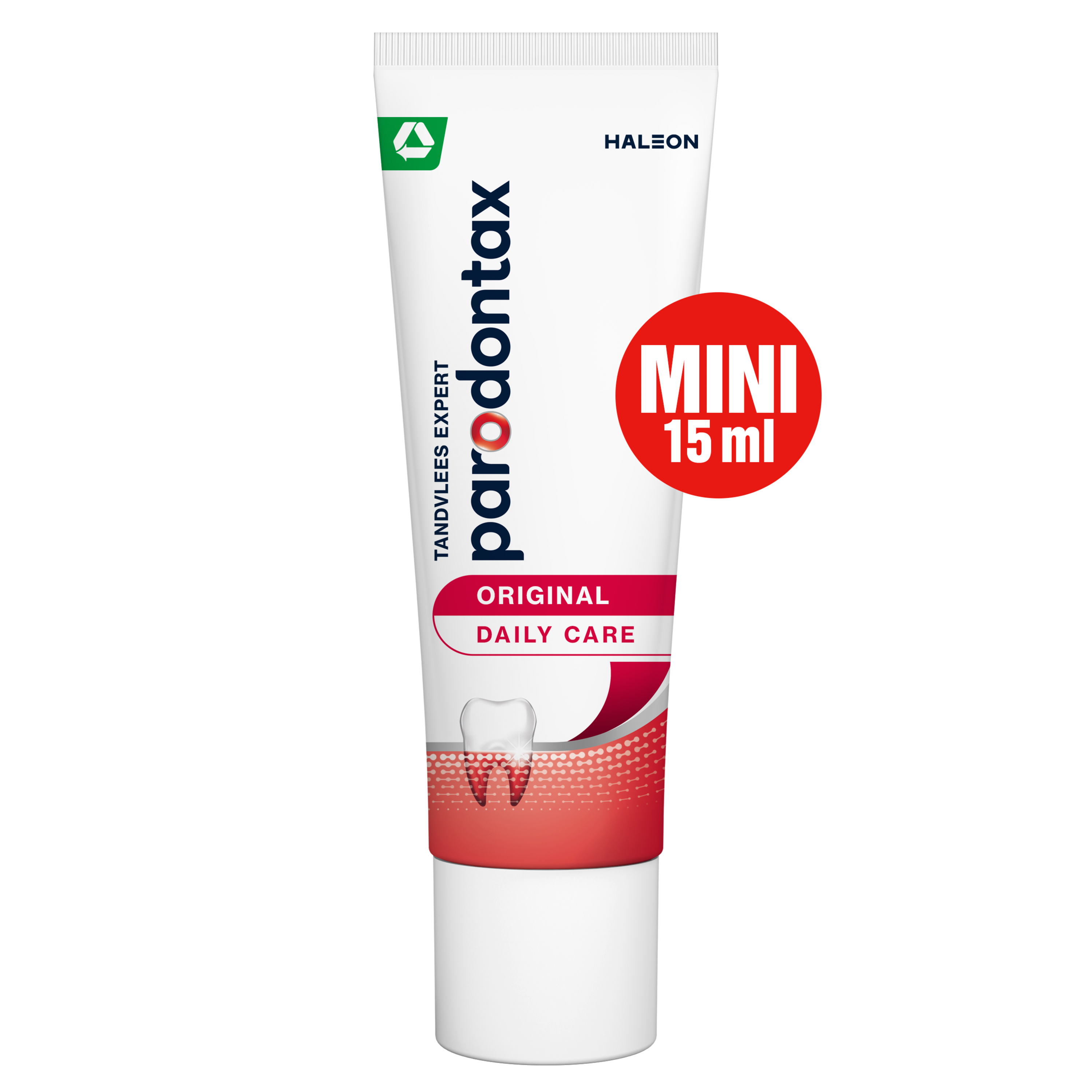 Parodontax daily fluoride toothpaste in a 15ml tube, designed for effective dental care and oral hygiene.