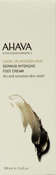 Ahava Dermud intensive foot cream in 100ml tube, moisturizing and soothing foot care product for dry and tired feet.