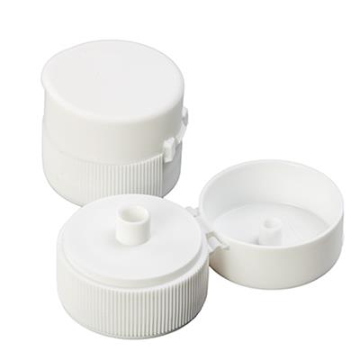 Spruyt Hillen doseerdoppen with flap closure, packaging material, 50 pieces, shown in a close-up image.