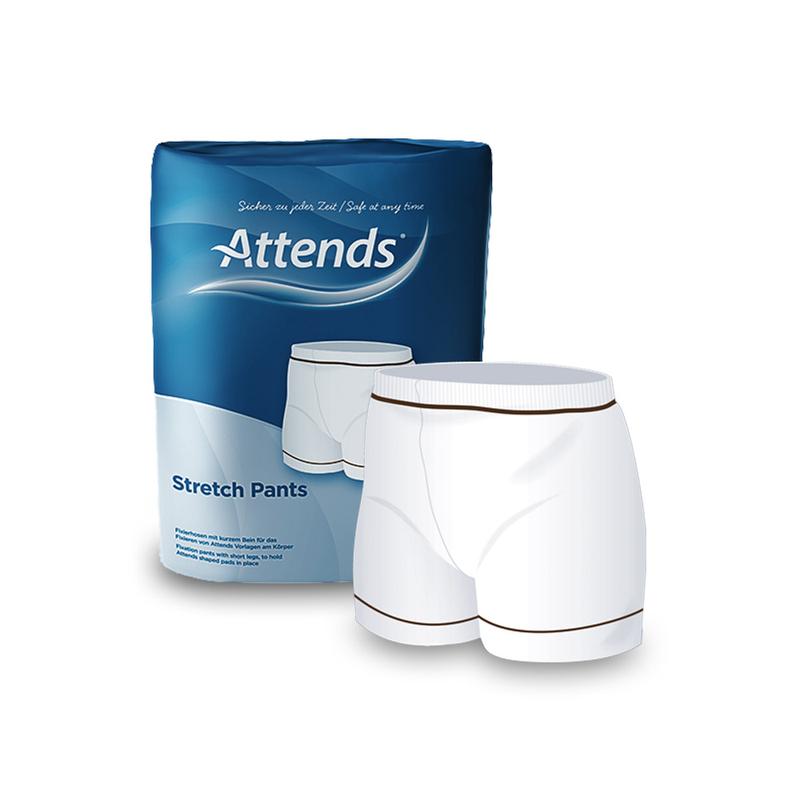 Attends Stretchpants incontinentie in maat L, 15 stuks, showing soft, stretchy incontinence pants for comfortable wear.