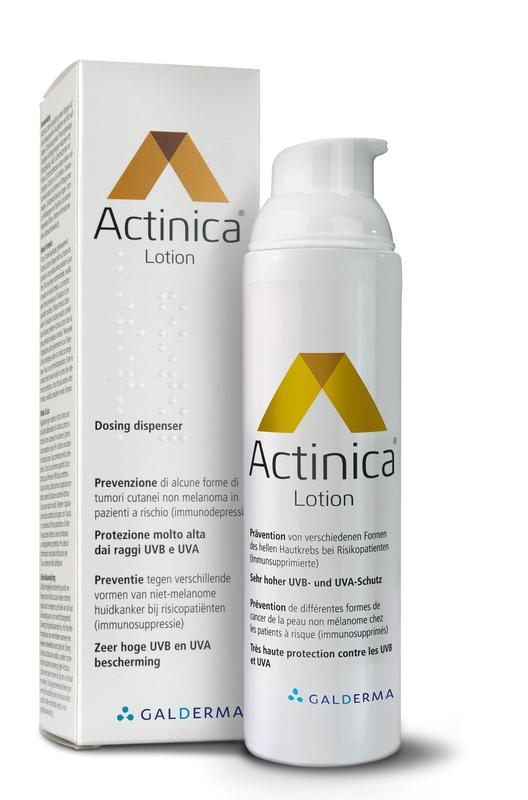 Actinica Lotion SPF50+ sun protection cream in 80g tube, ideal for sensitive skin and sun protection.
