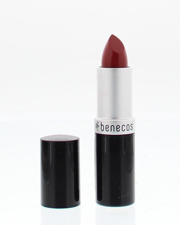 Benecos Natural Beauty Just Red lipstick in a sleek tube, showcasing vibrant red color and smooth makeup finish.