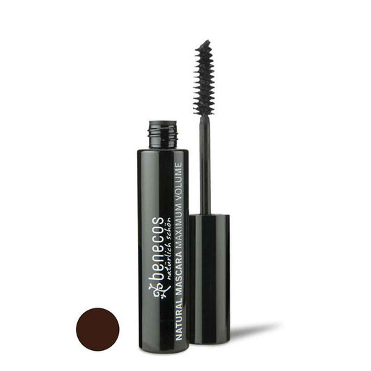 Benecos Natural Beauty mascara with smooth brown formula, showcasing a 8ml tube of natural makeup for maximum volume.