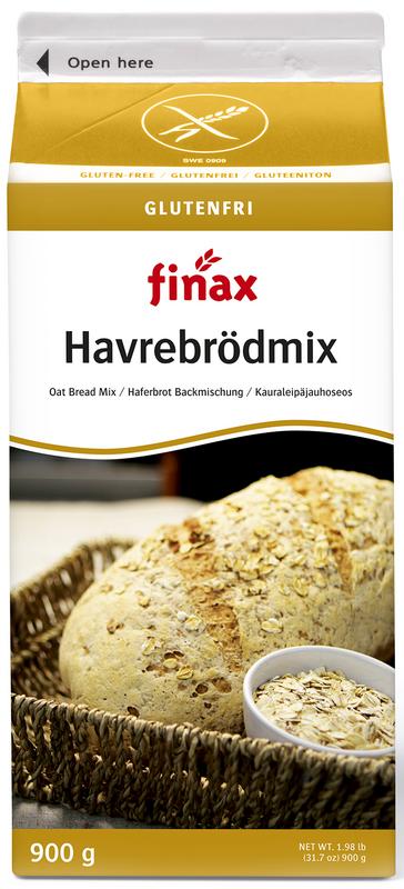 Finax glutenvrije haverbroodmix bakmix in 900g package, suitable for gluten-free bread baking, displayed in the image.