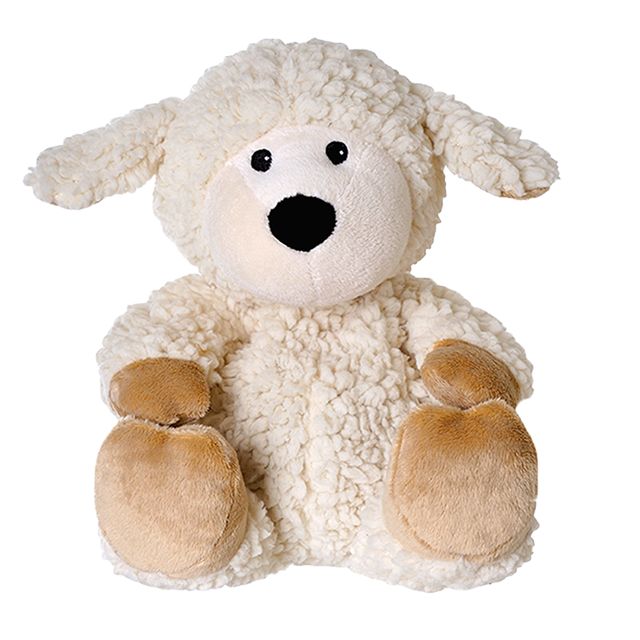 Warmies Schaap plush toy with beige sherpa fabric and removable filling, featuring soft, cuddly material perfect for comfort and play.