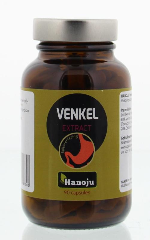 Hanoju Venkel extract capsules, 400mg, herbal supplement in a bottle with 90 capsules, natural kruidpreparaten product.