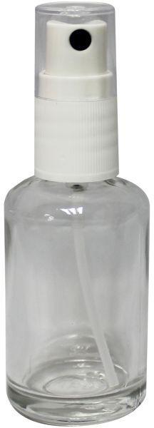 Lichtwesen glass spray bottle with clear 30ml capacity and spray nozzle, empty and transparent for packaging or storage.