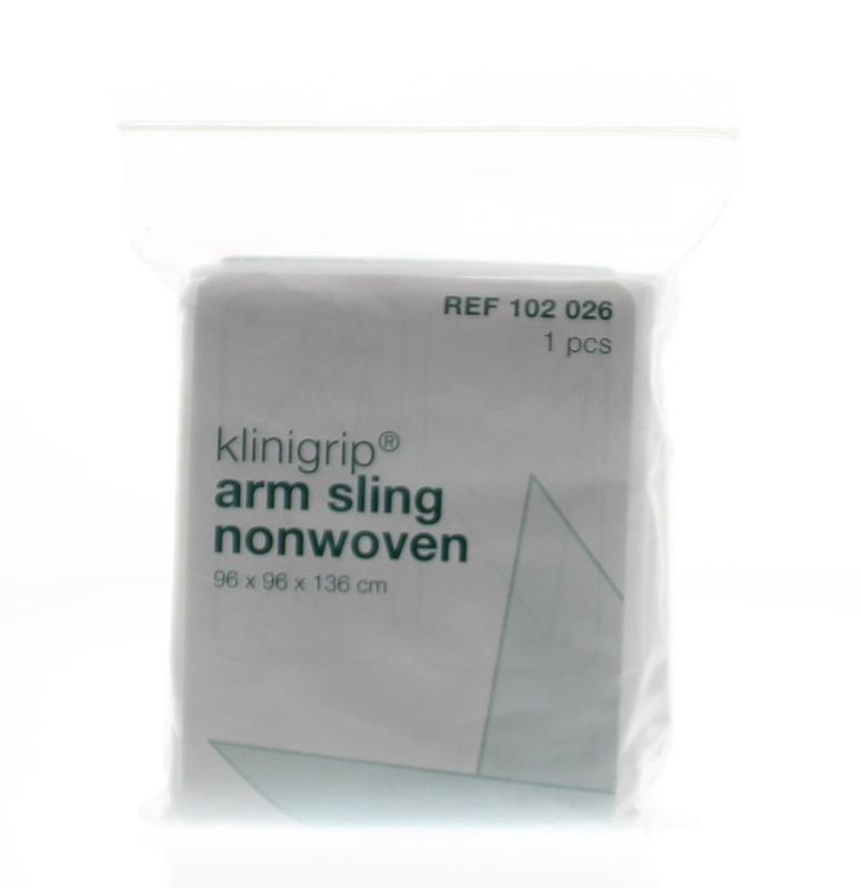 Klinion Klinigrip non-woven mitella bandage, sterile and flexible, displayed in a box, used for arm support and compression.