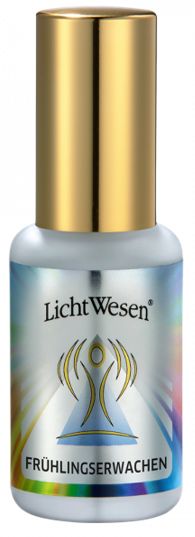 Lichtwesen Voorjaarsontwaken geurspray 30ml in a spray bottle, featuring spiritual branding and floral design for renewal and freshness.