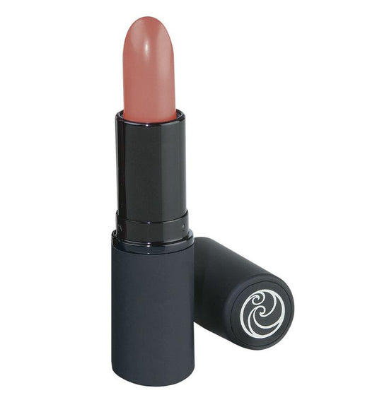 Living Nature warm wood lipstick in 4g, natural make-up product with warm brown shade, showcasing the lipstick bullet in a close-up image.