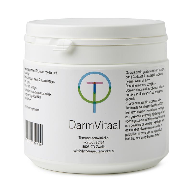 Therapeutenwinkel Darmvitaal herbal supplement in a 250g jar, featuring natural dried herbs for digestive health.