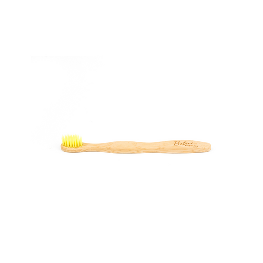 Betere Producten bamboo children's toothbrush in yellow with soft bristles, natural bamboo handle for gentle cleaning.