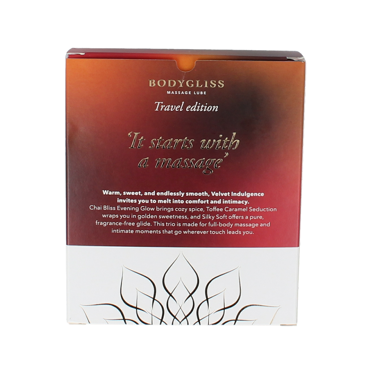 Bodygliss Velvet indulging travel edition three-pack of personal lubricants, 150ml bottles, designed for comfort and smoothness.