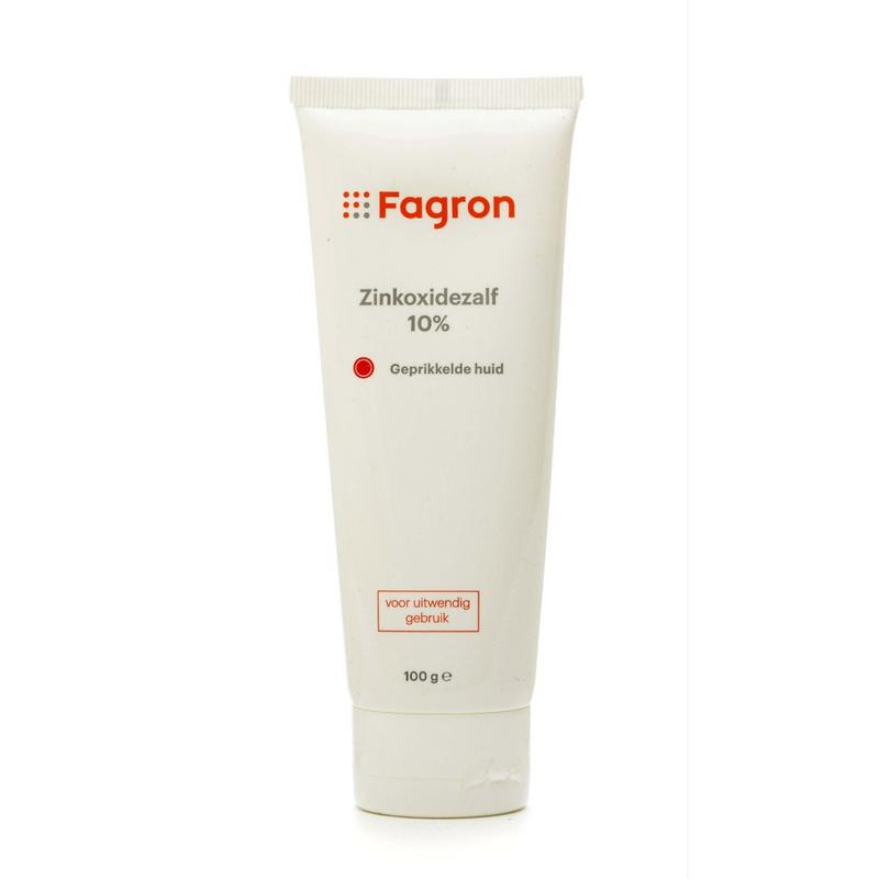 Fagron Zinkoxidezalf 10% body care ointment in a 100g container, used for skin treatment and soothing skin conditions.
