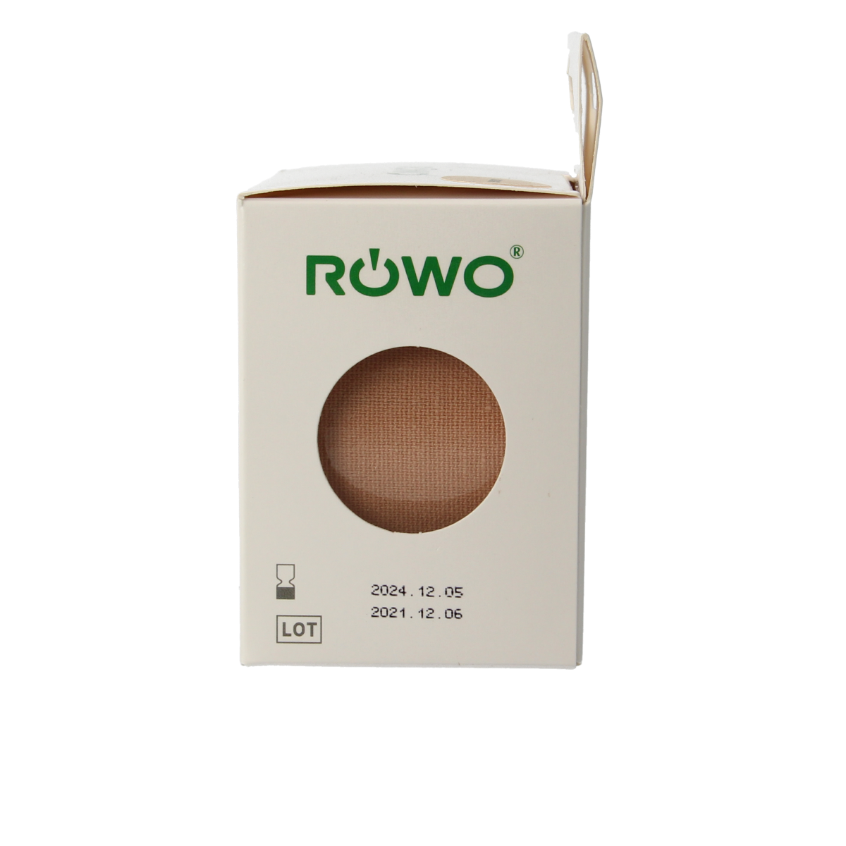 Beige Rowo Kinesiotape sport tape, 5cm by 5m roll, designed for athletic support and muscle stabilization.