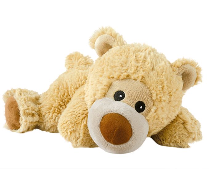 Warmies Uitgeslapen William bear-shaped hot water bottle, soft fabric kruiken for warmth and comfort, in a cute sleeping bear design.