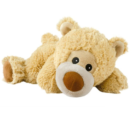 Warmies Uitgeslapen William bear-shaped hot water bottle, soft fabric kruiken for warmth and comfort, in a cute sleeping bear design.