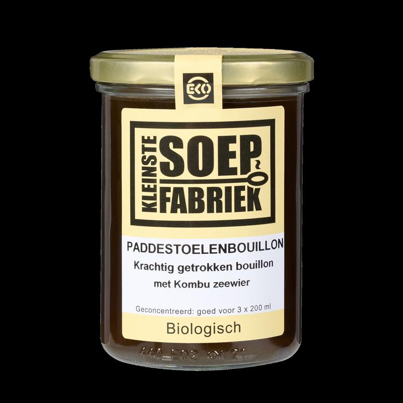 Kleinstesoepfabriek bio paddenstoelbouillon in 400ml jar, natural mushroom broth for soups and cooking