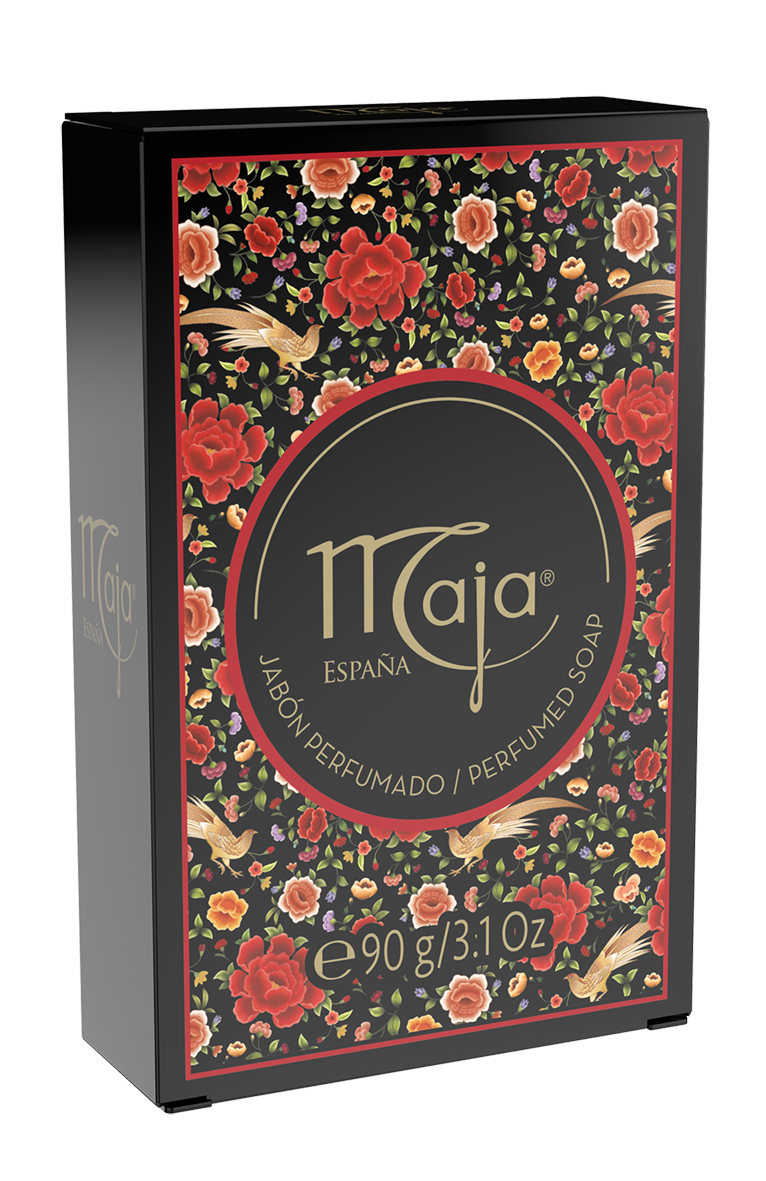 Maja toilet soap wrapped in paper packaging, 90 grams, with natural soap texture and brand label visible.