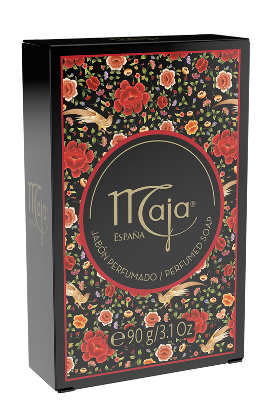 Maja toilet soap wrapped in paper packaging, 90 grams, with natural soap texture and brand label visible.