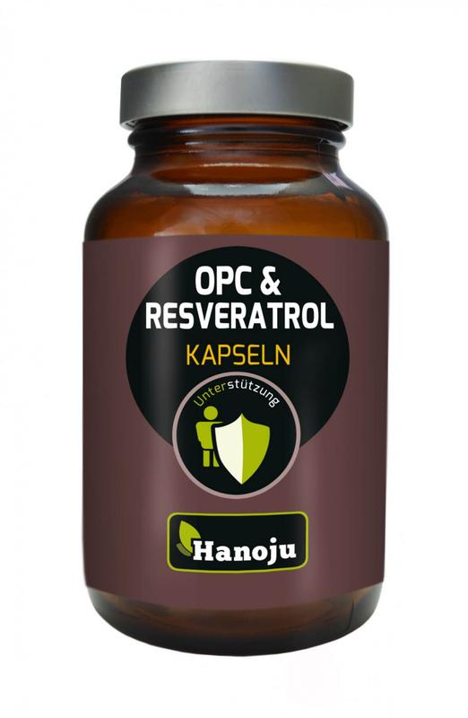 Hanoju OPC resveratrol and camu camu vegetarian capsules in a bottle, herbal supplement for wellness and antioxidant support