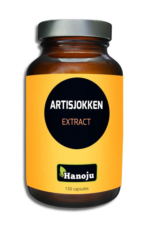Hanoju Artisjok extract vegetarian capsules, herbal supplement in a blister pack, showcasing the capsules and packaging.
