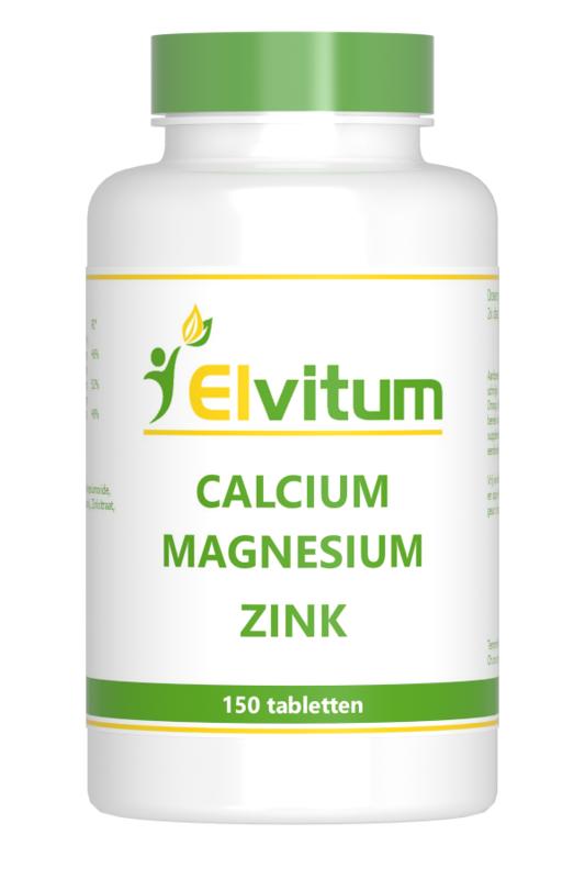 Elvitum Calcium magnesium zinc mineral supplement tablets in a bottle, dietary multivitamin and mineral complex.