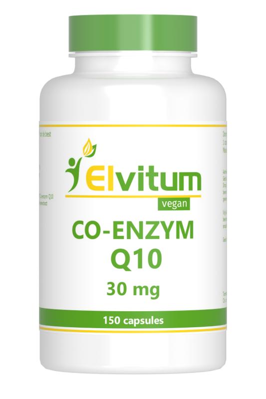 Elvitum Co-enzyme Q10 30mg vegetarian capsules, 150-count, dietary supplement with soft gel capsules.