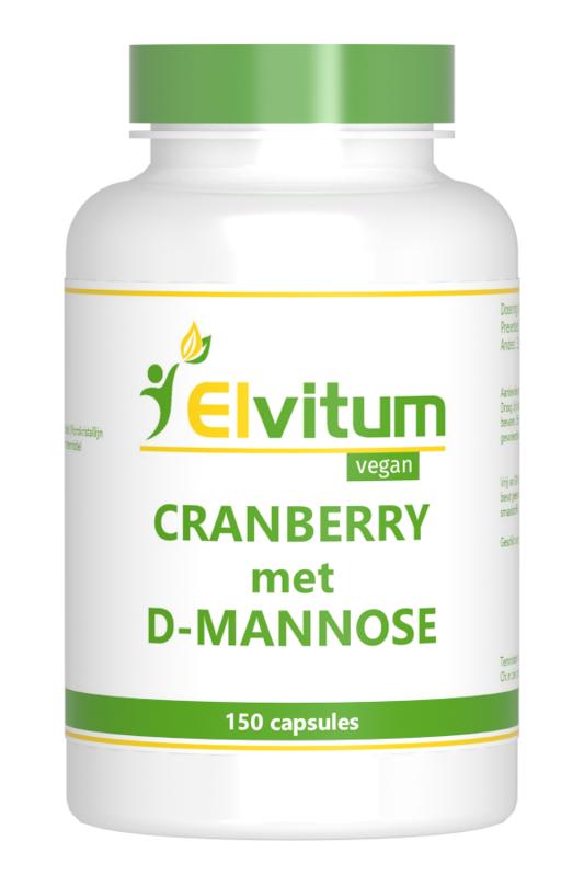 Elvitum Cranberry & D-Mannose vegetarian capsules in a bottle, herbal supplement for urinary health.