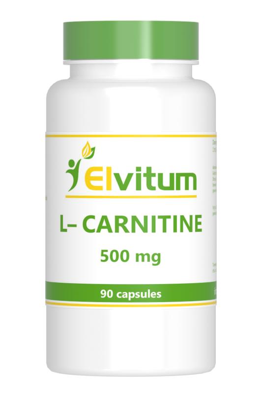 Elvitum L-Carnitine vegetarian capsules, amino acids supplement in a white bottle with a green label.